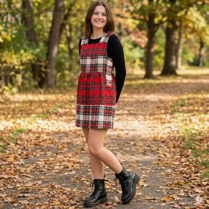 60s Vintage Sears Jr. Bazaar Plaid Jumper Dress Preppy Schoolgirl Academia Sz 9
